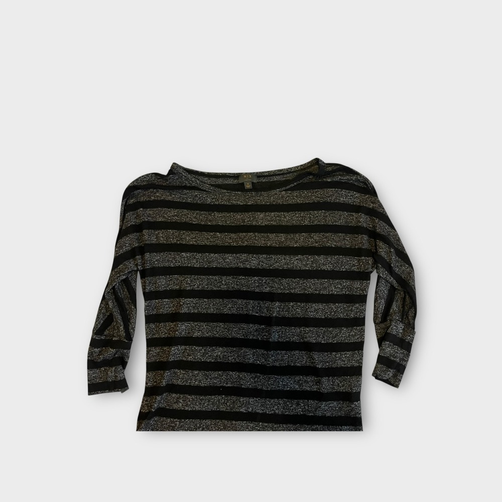 MIX by 41 Hawthorn Black Grey Striped Boat Neck 3/4 Sleeve Top Small 190133 - Picture 4 of 9